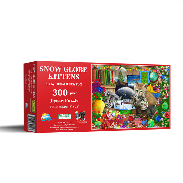 SUNSOUT INC - Snow globe Kittens - 300 pc Jigsaw Puzzle by Artist: Gerald Newton - Finished Size 18" x 24" Christmas - MPN# 39211
