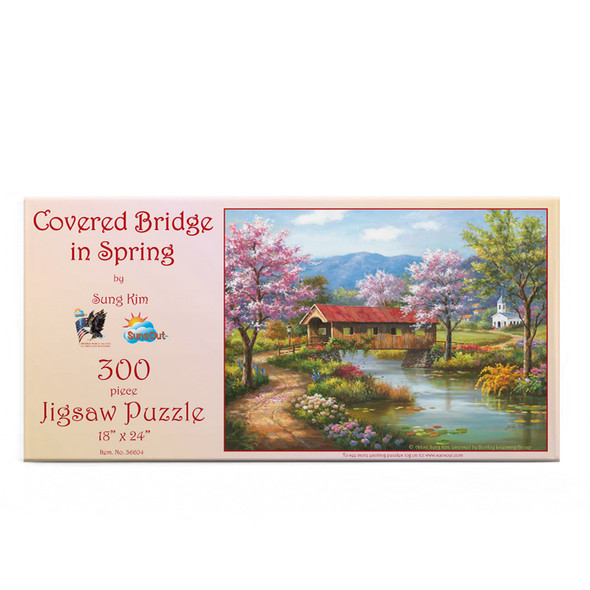 SUNSOUT INC - Covered Bridge in Spring - 300 pc Jigsaw Puzzle by Artist: Sung Kim - Finished Size 18" x 24" - MPN# 36604