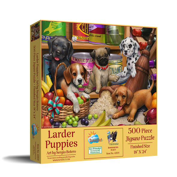 SUNSOUT INC - Larder Puppies - 500 pc Jigsaw Puzzle by Artist: Sergio Botero - Finished Size 18" x 24" - MPN# 43101