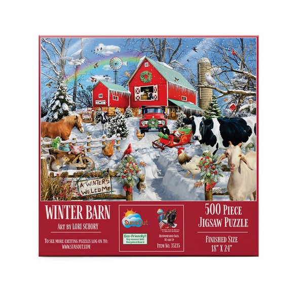 SUNSOUT INC - Winter Barn - 500 pc Jigsaw Puzzle by Artist: Lori Schory - Finished Size 18" x 24" Christmas - MPN# 35235