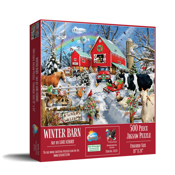 SUNSOUT INC - Winter Barn - 500 pc Jigsaw Puzzle by Artist: Lori Schory - Finished Size 18" x 24" Christmas - MPN# 35235