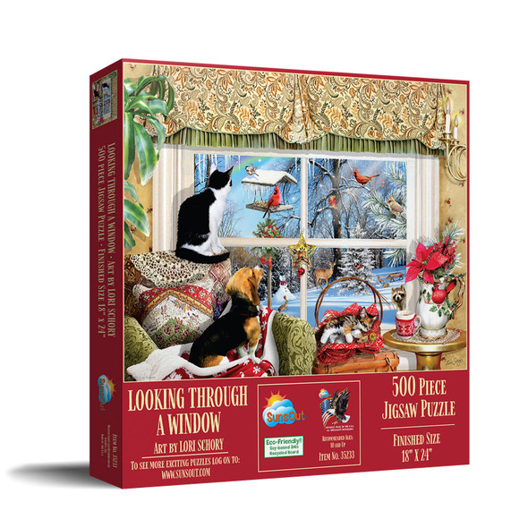 SUNSOUT INC - Looking Through a Window - 500 pc Jigsaw Puzzle by Artist: Lori Schory - Finished Size 18" x 24" Christmas - MPN# 35233
