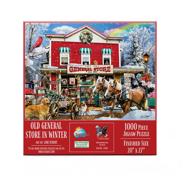 SUNSOUT INC - Old General Store Winter - 1000 pc Jigsaw Puzzle by Artist: Lori Schory - Finished Size 20" x 27" - MPN# 35246 SUNSOUT INC - Old General Store Winter - 1000 pc Jigsaw Puzzle by Artist: Lori Schory - Finished Size 20" x 27" - MPN# 35246