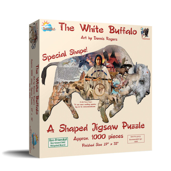 SUNSOUT INC - The White Buffalo - 1000 pc Special Shape Jigsaw Puzzle by Artist: Dennis Rogers - Finished Size 27" x 35" - MPN# 97073