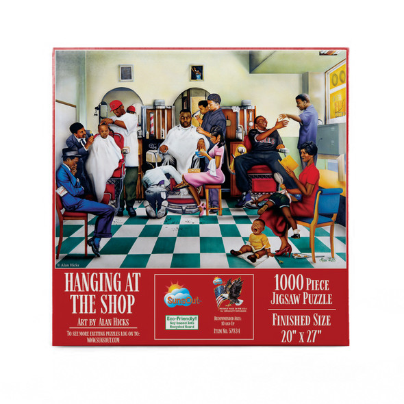 SUNSOUT INC Hanging at The Shop 1000 pc Jigsaw Puzzle by Artist: Alan Hicks SUNSOUT INC Hanging at The Shop 1000 pc Jigsaw Puzzle by Artist: Alan Hicks