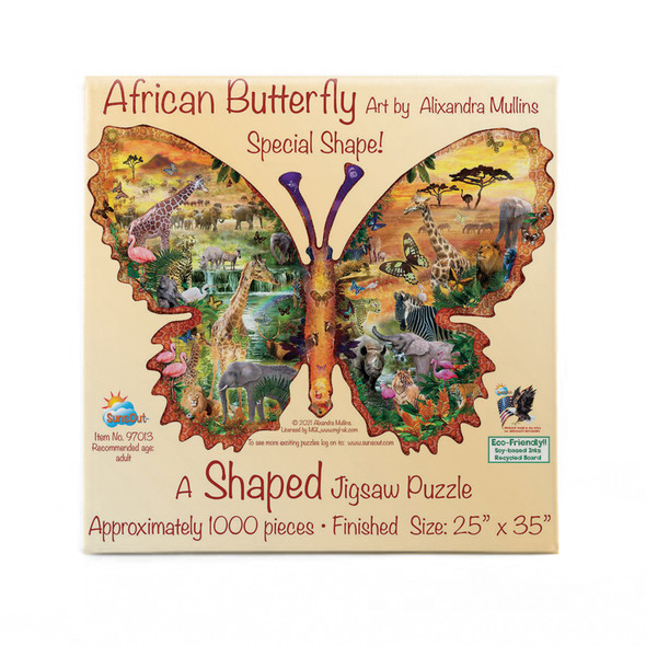 SUNSOUT INC - African Butterfly - 1000 pc Special Shape Jigsaw Puzzle by Artist: Alixandra Mullins - Finished Size 24" x 35" - MPN# 97013