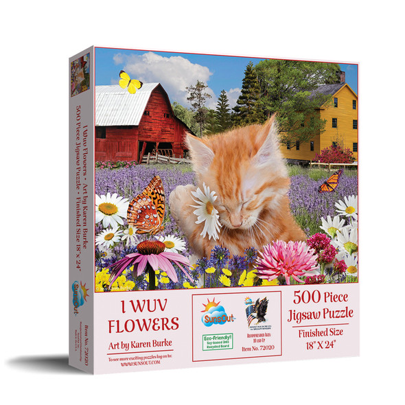 SUNSOUT INC - I Wuv Flowers - 500 pc Jigsaw Puzzle by Artist: Karen Burke - Finished Size 18" x 24" - MPN# 72020