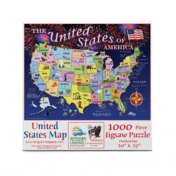 SUNSOUT INC - United States Map - 1000 pc Jigsaw Puzzle by Artist: Giordano Studios - Finished Size 20" x 27" Fourth of July - MPN# 37266