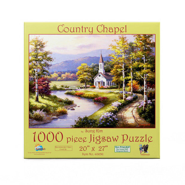 SUNSOUT INC - Country Chapel - 1000 pc Jigsaw Puzzle by Artist: Sung Kim - Finished Size 20" x 27" - MPN# 40056