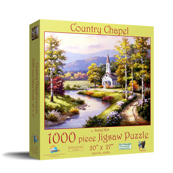 SUNSOUT INC - Country Chapel - 1000 pc Jigsaw Puzzle by Artist: Sung Kim - Finished Size 20" x 27" - MPN# 40056