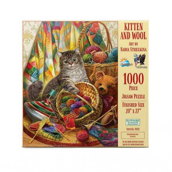 SUNSOUT INC - Kitten and Wool - 1000 pc Jigsaw Puzzle by Artist: Nadia Strelkina - Finished Size 20" x 27" - MPN# 39212