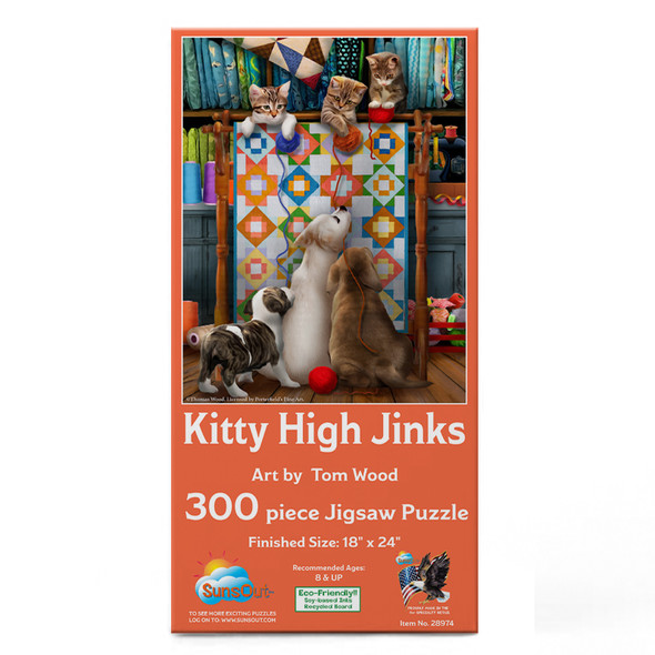 SUNSOUT INC - Kitty High Jinx - 300 pc Jigsaw Puzzle by Artist: Tom Wood - Finished Size 18" x 24" - MPN# 28974