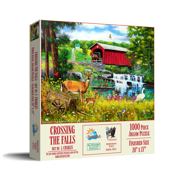 SUNSOUT INC - Crossing the Falls - 1000 pc Jigsaw Puzzle by Artist: J. Charles - Finished Size 20" x 27" - MPN# 37235