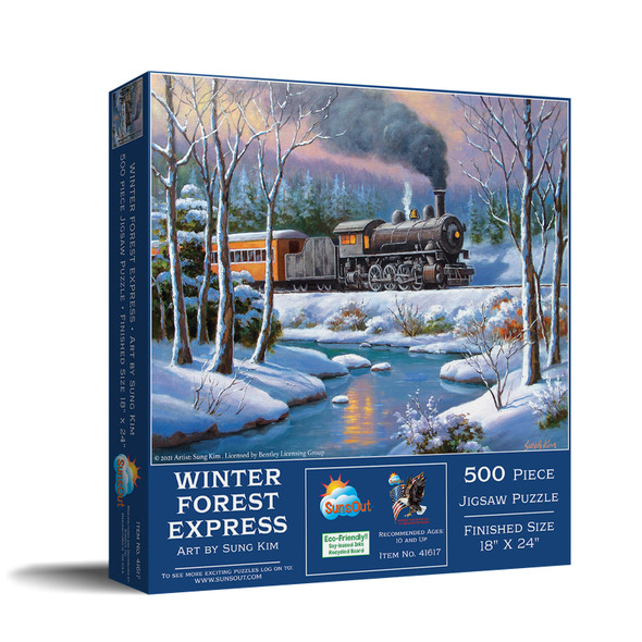 SUNSOUT INC - Winter Forest Express - 500 pc Jigsaw Puzzle by Artist: Sung Kim - Finished Size 18" x 24" - MPN# 41617