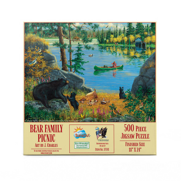 SUNSOUT INC - Bear Family Picnic - 500 pc Jigsaw Puzzle by Artist: J. Charles - Finished Size 18" x 24" - MPN# 37241