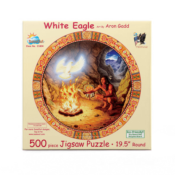SUNSOUT INC - White Eagle - 500 pc Round Jigsaw Puzzle by Artist: Aron Gadd - Finished Size 19.5" rd - MPN# 21804