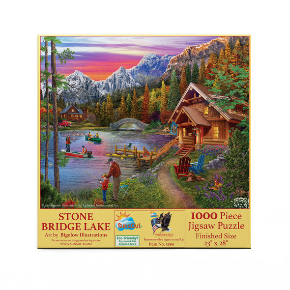 SUNSOUT INC - Stone Bridge Lake - 1000 pc Jigsaw Puzzle by Artist: Bigelow Illustrations - Finished Size 23" x 28" - MPN# 31591