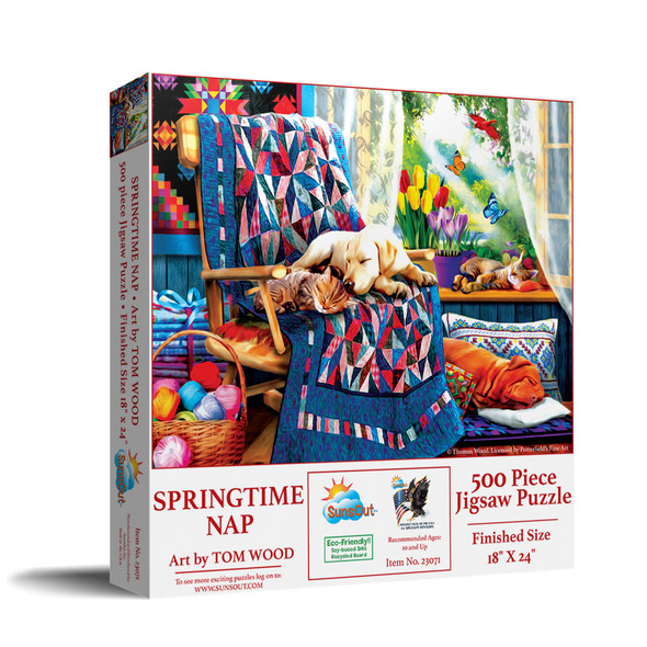 SUNSOUT INC - Springtime Nap - 500 pc Jigsaw Puzzle by Artist: Tom Wood - Finished Size 18" x 24" - MPN# 23071