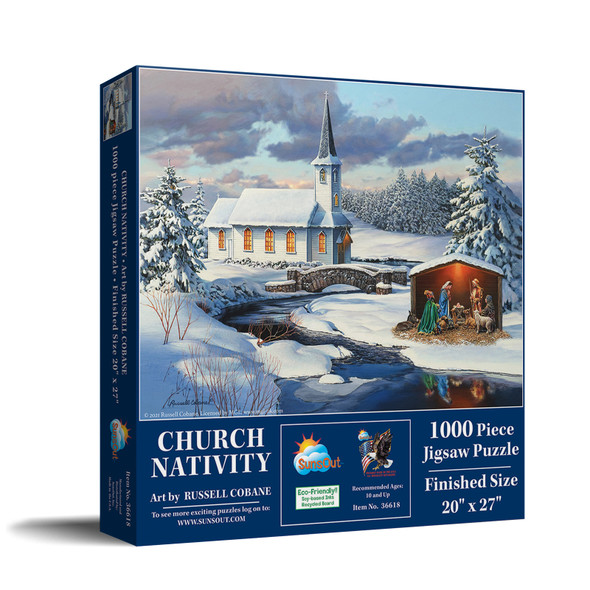 SUNSOUT INC - Church Nativity - 1000 pc Jigsaw Puzzle by Artist: Russell Cobane - Finished Size 20" x 27" Christmas - MPN# 36618