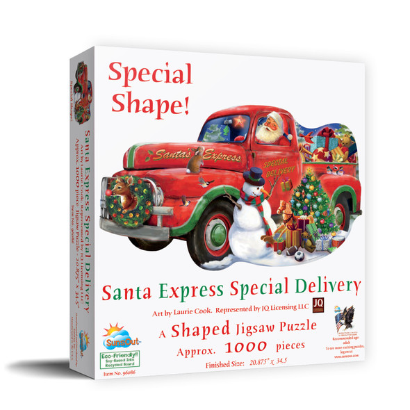 SUNSOUT INC - Santa Express Special Delivery - 1000 pc Special Shape Jigsaw Puzzle by Artist: Laurie Cook - Finished Size 20.875" x 34.5" Christmas - MPN# 96086