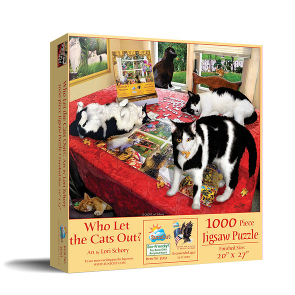 SUNSOUT INC - Who let the Cats Out - 1000 pc Jigsaw Puzzle by Artist: Lori Schory - Finished Size 20" x 27" - MPN# 35151