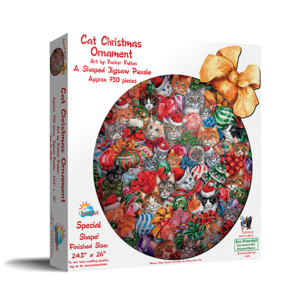 SUNSOUT INC - Cat Christmas ornament - 750 pc Special Shape Jigsaw Puzzle by Artist: Parker Fulton - Finished Size 24.5" x 26.5" Christmas - MPN# 98201