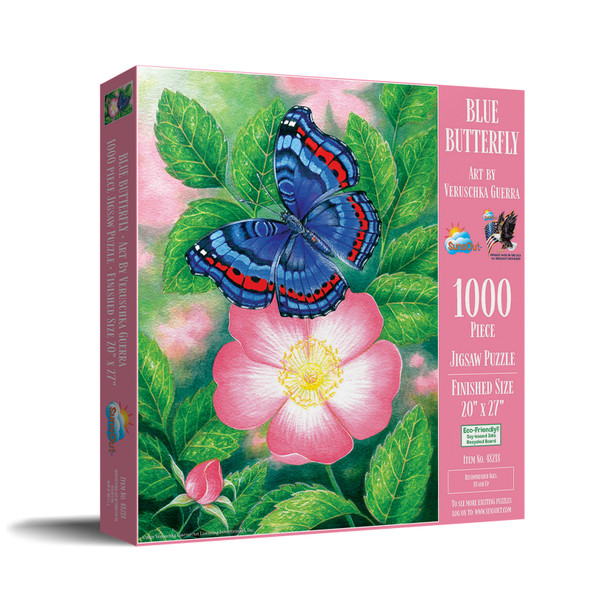 SUNSOUT INC - Blue Butterfly - 1000 pc Jigsaw Puzzle by Artist: Veruschka Guerra - Finished Size 20" x 27" - MPN# 48218