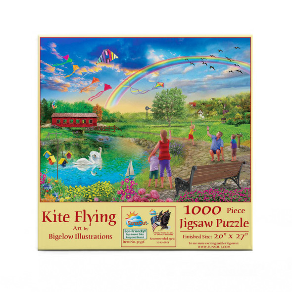 SUNSOUT INC - Kite flying - 1000 pc Jigsaw Puzzle by Artist: Bigelow Illustrations - Finished Size 20" x 27" - MPN# 31536