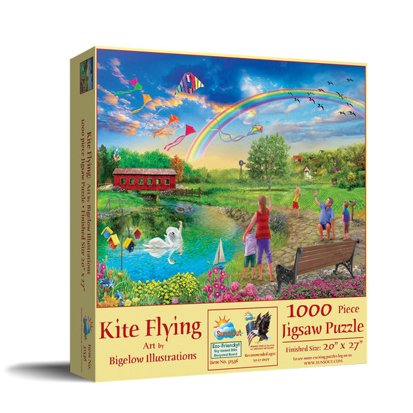 SUNSOUT INC - Kite flying - 1000 pc Jigsaw Puzzle by Artist: Bigelow Illustrations - Finished Size 20" x 27" - MPN# 31536