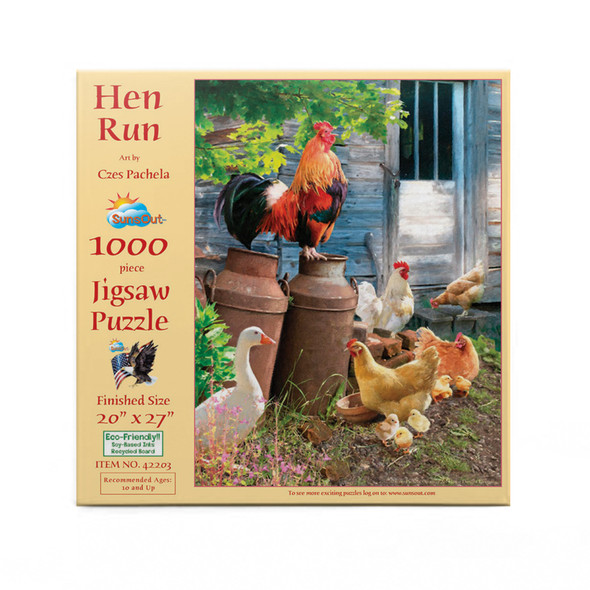 SUNSOUT INC - Hen Run - 1000 pc Jigsaw Puzzle by Artist: Czes Pachela - Finished Size 20" x 27" - MPN# 42203