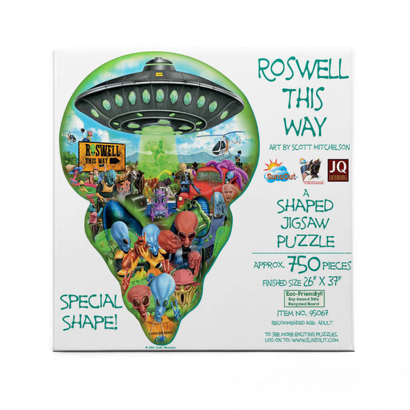 SUNSOUT INC - Roswell This Way - 750 pc Special Shape Jigsaw Puzzle by Artist: Scott Mitchelson - Finished Size 26" x 37" - MPN# 95067