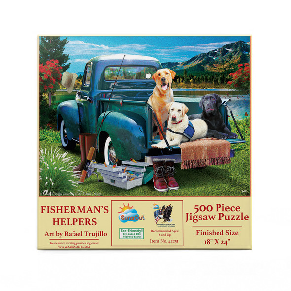 SUNSOUT INC - Fisherman's Helpers - 500 pc Jigsaw Puzzle by Artist: Rafael Trujillo - Finished Size 18" x 24" - MPN# 42251