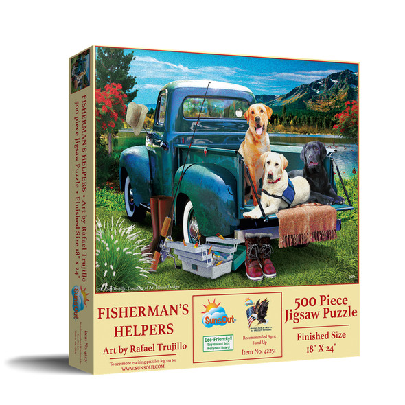 SUNSOUT INC - Fisherman's Helpers - 500 pc Jigsaw Puzzle by Artist: Rafael Trujillo - Finished Size 18" x 24" - MPN# 42251