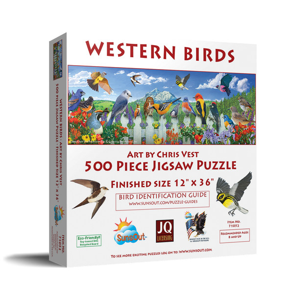 SUNSOUT INC - Western Birds - 500 pc Jigsaw Puzzle by Artist: R. Christopher Vest - Finished Size 12" x 36" - MPN# 71052