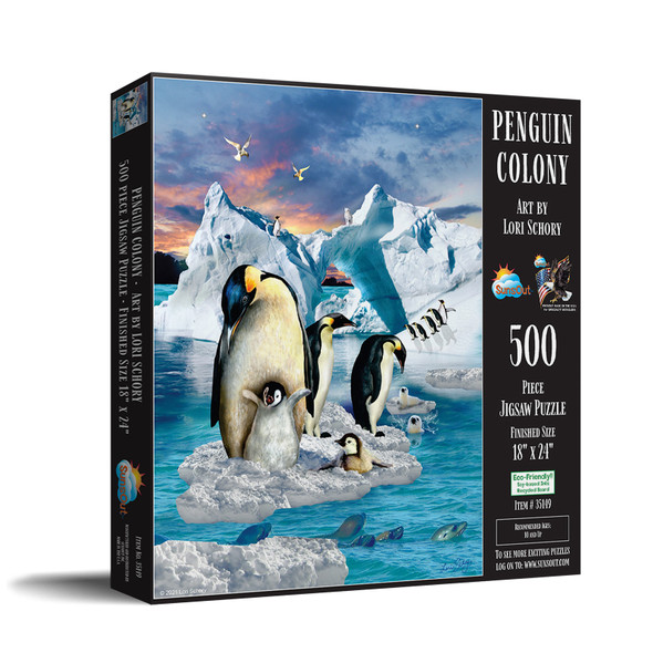 SUNSOUT INC - Penguin Colony - 500 pc Jigsaw Puzzle by Artist: Lori Schory - Finished Size 18" x 24" - MPN# 35149