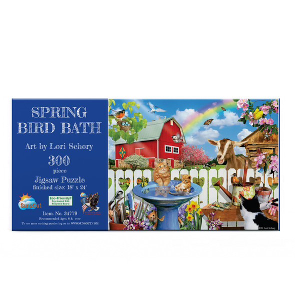 SUNSOUT INC - Spring Bird Bath - 300 pc Jigsaw Puzzle by Artist: Lori Schory - Finished Size 18" x 24" - MPN# 34779 SUNSOUT INC - Spring Bird Bath - 300 pc Jigsaw Puzzle by Artist: Lori Schory - Finished Size 18" x 24" - MPN# 34779
