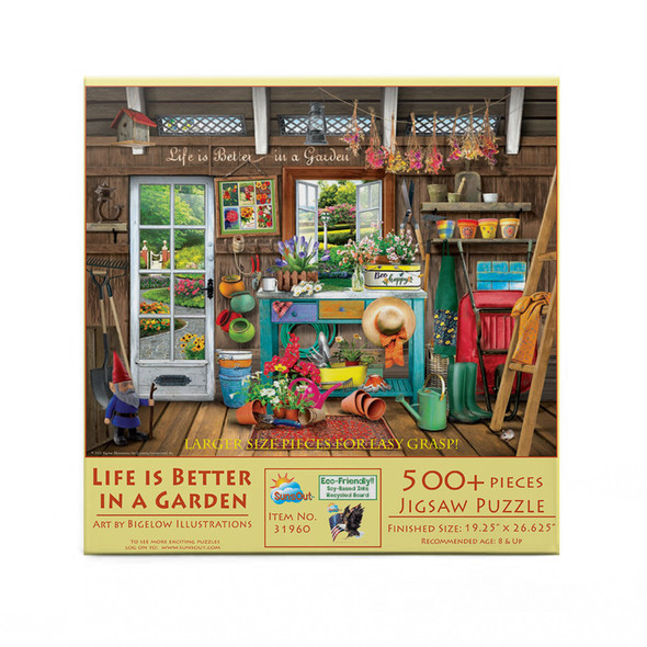 SUNSOUT INC - Life is Better in a Garden - 500 pc Large Pieces Jigsaw Puzzle by Artist: Bigelow Illustrations - Finished Size 19.25" x 26.625" - MPN# 31960