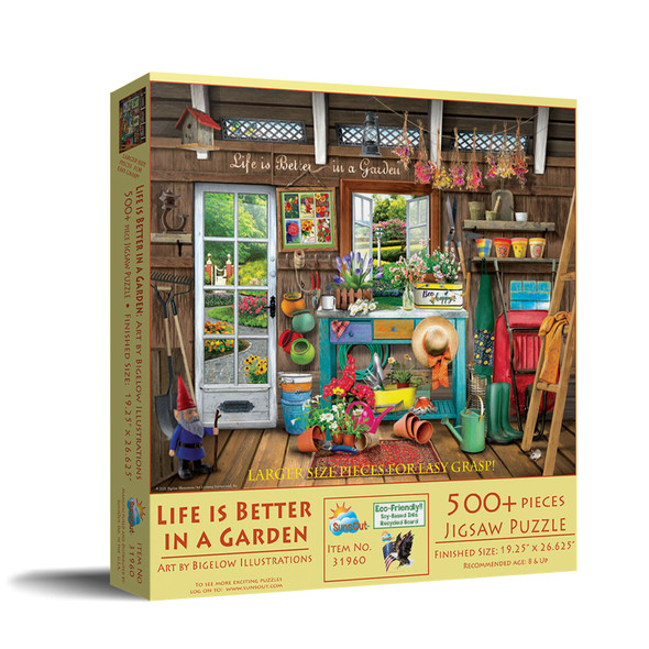 SUNSOUT INC - Life is Better in a Garden - 500 pc Large Pieces Jigsaw Puzzle by Artist: Bigelow Illustrations - Finished Size 19.25" x 26.625" - MPN# 31960