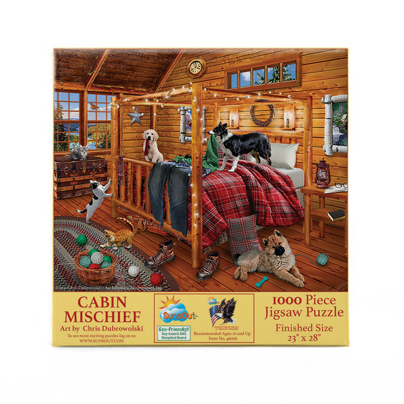 Mountain Cabin Mischief 1000 pc Jigsaw Puzzle by SUNSOUT INC