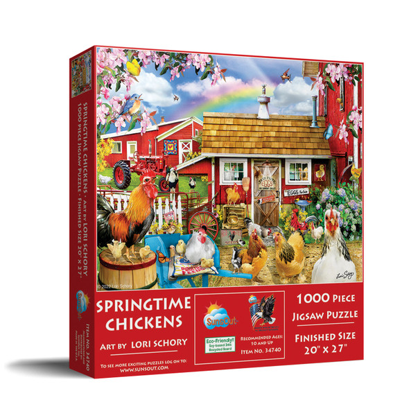 SUNSOUT INC - Springtime Chickens - 1000 pc Jigsaw Puzzle by Artist: Lori Schory - Finished Size 20" x 27" - MPN# 34740