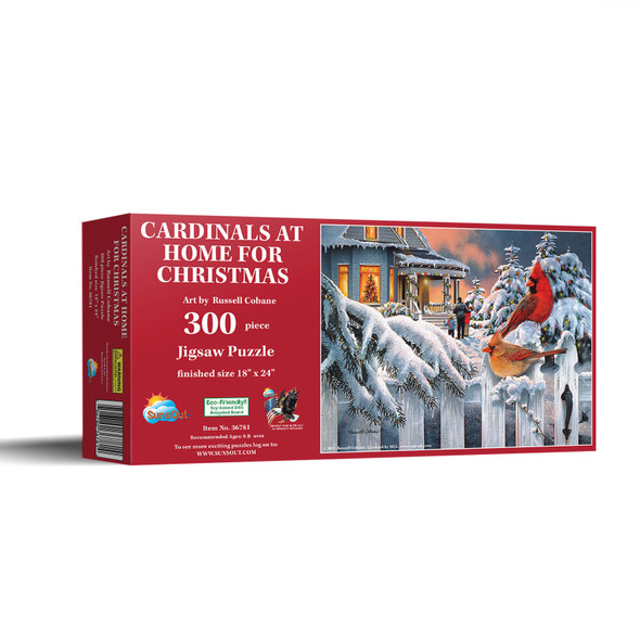 SUNSOUT INC - Cardinals at home for Christmas - 300 pc Jigsaw Puzzle by Artist: Russell Cobane - Finished Size 18" x 24" Christmas - MPN# 36781