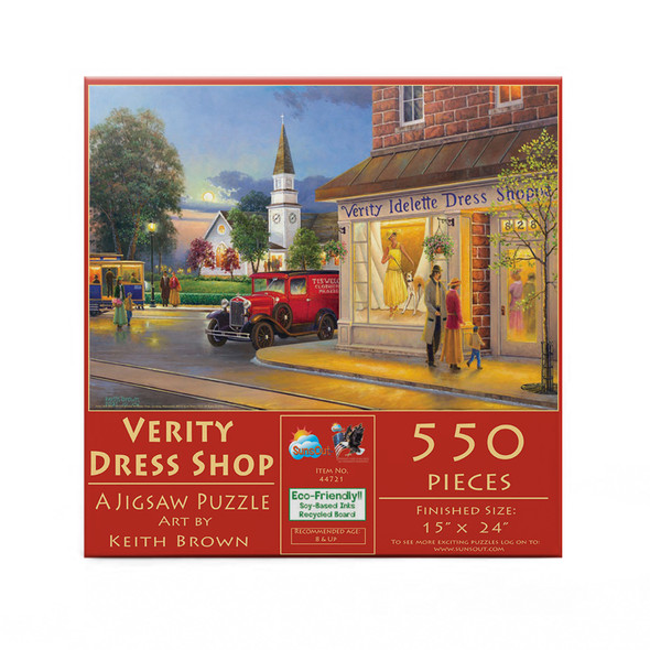 SUNSOUT INC - Verity Dress Shop - 550 pc Jigsaw Puzzle by Artist: Keith Brown - Finished Size 15" x 24" - MPN# 44721