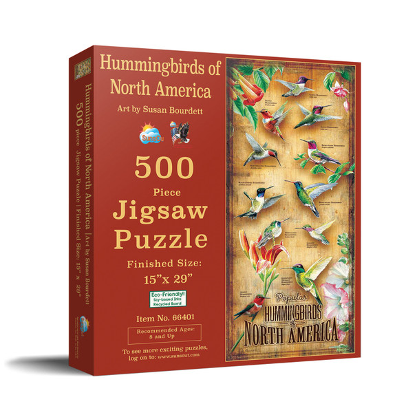 SUNSOUT INC - Hummingbirds of North America - 500 pc Jigsaw Puzzle by Artist: Susan Bourdet - Finished Size 15" x 29" - MPN# 66401