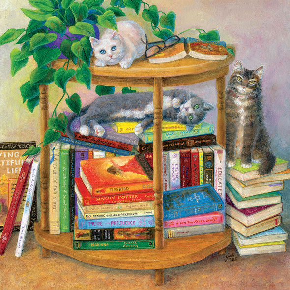 SUNSOUT INC - Bookish - 500 pc Jigsaw Puzzle by Artist: Linda Elliott - Finished Size 19" x 19" - MPN# 31653