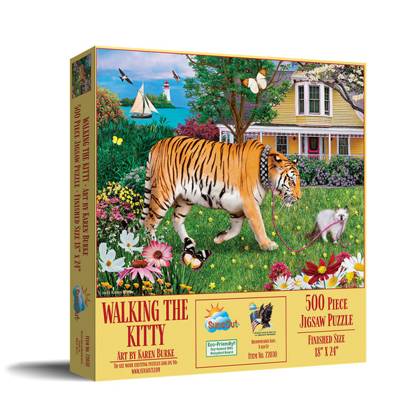 SUNSOUT INC - Walking the Kitty - 500 pc Jigsaw Puzzle by Artist: Karen Burke - Finished Size 18" x 24" - MPN# 72030