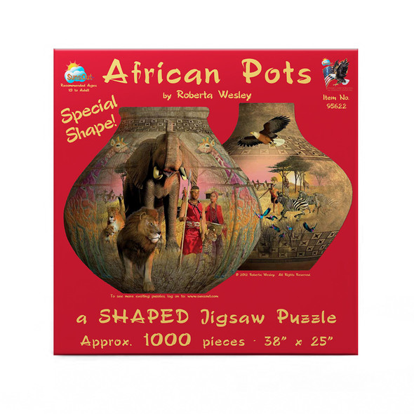 SUNSOUT INC - African Pots - 1000 pc Special Shape Jigsaw Puzzle by Artist: Roberta Wesley - Finished Size 38" x 25" - MPN# 95622