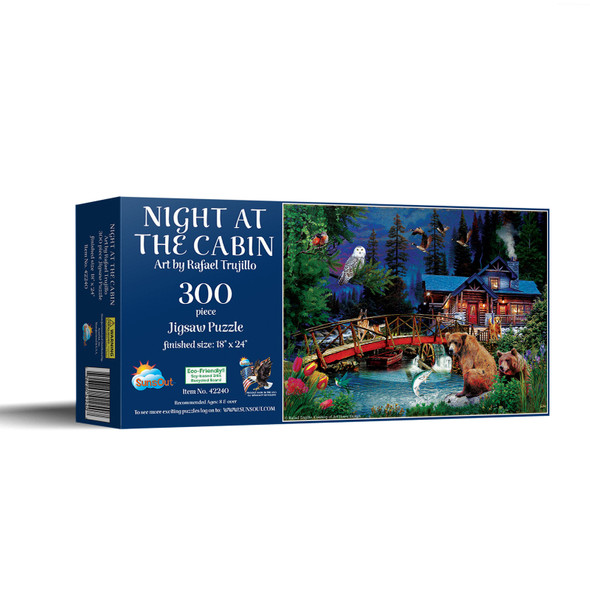 SUNSOUT INC - Night at the Cabin - 300 pc Jigsaw Puzzle by Artist: Rafael Trujillo - Finished Size 18" x 24" Animals - MPN# 42240