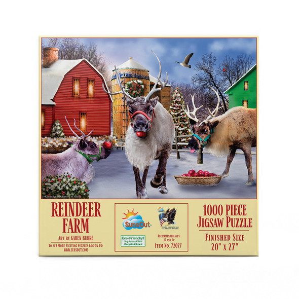 SUNSOUT INC - Reindeer Farm - 1000 pc Jigsaw Puzzle by Artist: Karen Burke - Finished Size 20" x 27" Christmas - MPN# 72027