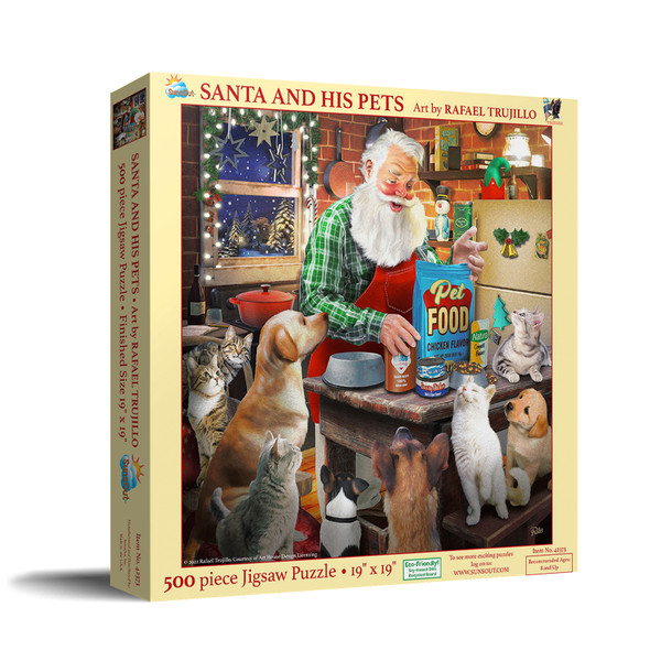 SUNSOUT INC - Santa and His Pets - 500 pc Jigsaw Puzzle by Artist: Rafael Trujillo - Finished Size 19" x 19" Christmas - MPN# 42373
