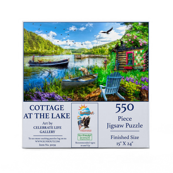SUNSOUT INC - Cottage at the Lake - 550 pc Jigsaw Puzzle by Artist: Celebrate Life Gallery - Finished Size 15" x 24" Lake - MPN# 30159